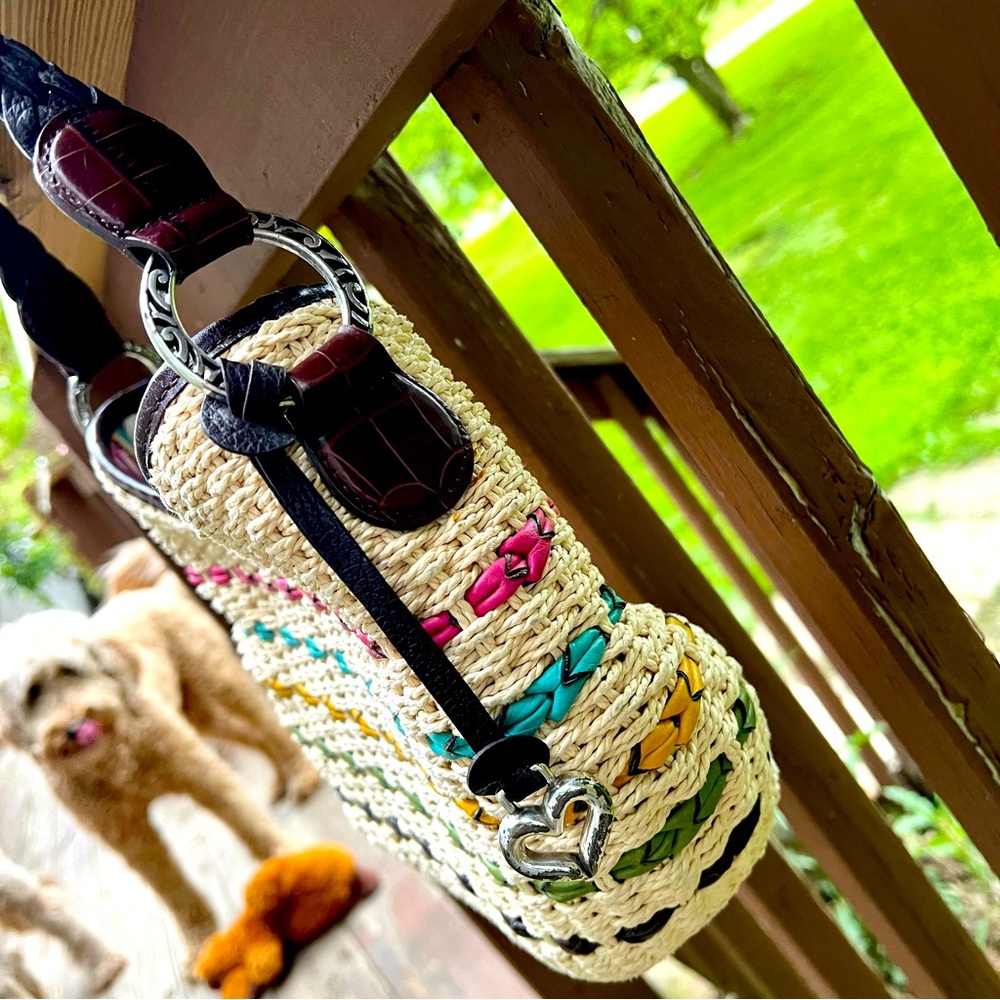 💐     BRIGHTON MULTICOLOR WOVEN STRAW SHOULDER BAG WITH BRAIDED LEATHER STRAP - Picture 7 of 11